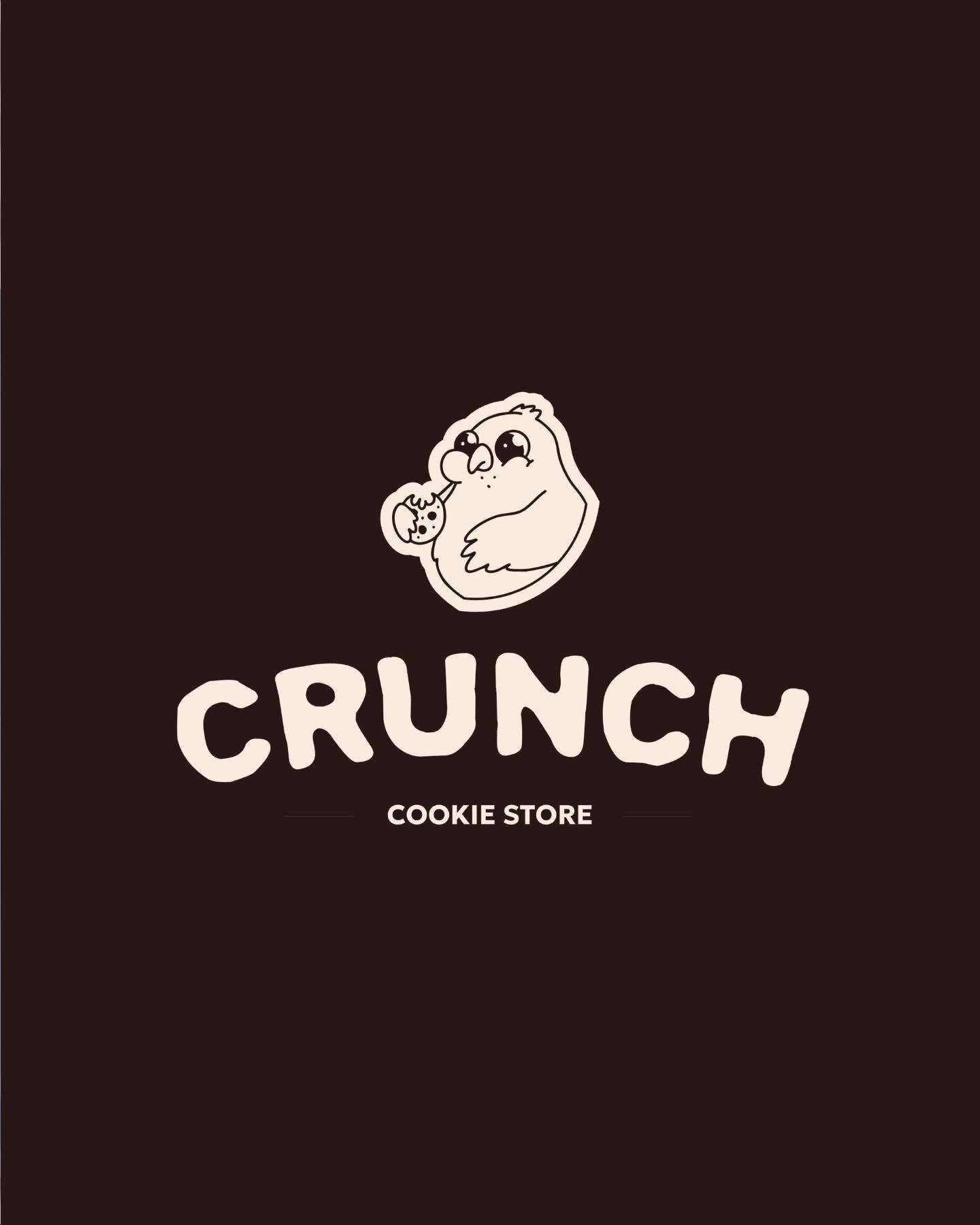 Le logotype CRUNCH et sa mascotte, en beige sur un aplat brun