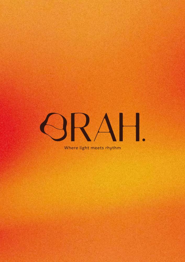 Affiche ORAH. : le logotype noir sur un dégradé orange, du doré au brûlé